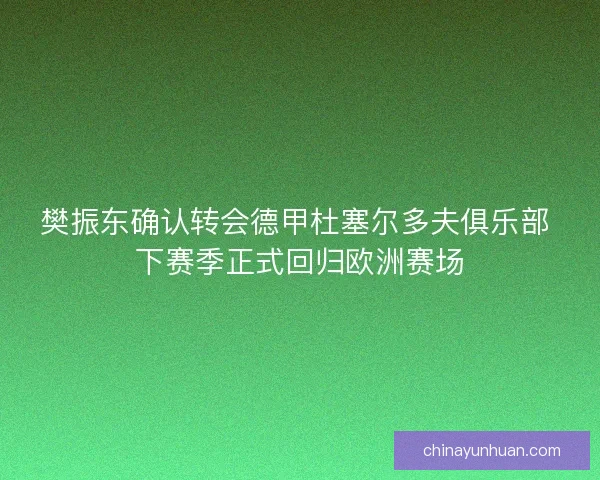 樊振东确认转会德甲杜塞尔多夫俱乐部 下赛季正式回归欧洲赛场
